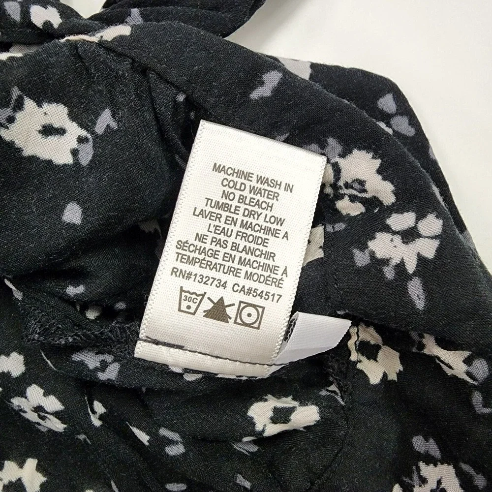 Cloth & Stone Top Women's S Floral Chic Tie Waist Crop Black White Floral